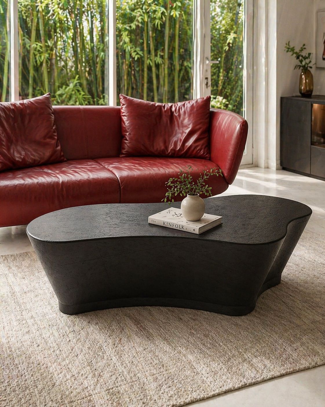 Leather Sofa with Organic Coffee Table