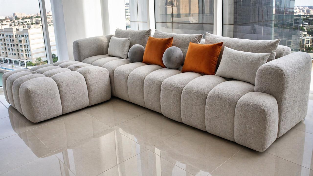 Grey Boucle Modular Sectional Sofa