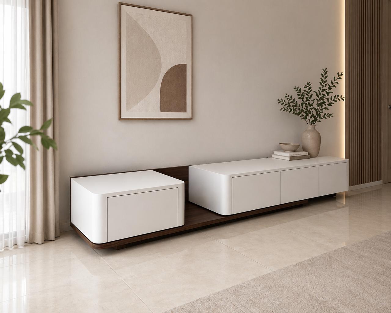 Floating TV Console with Walnut Base
